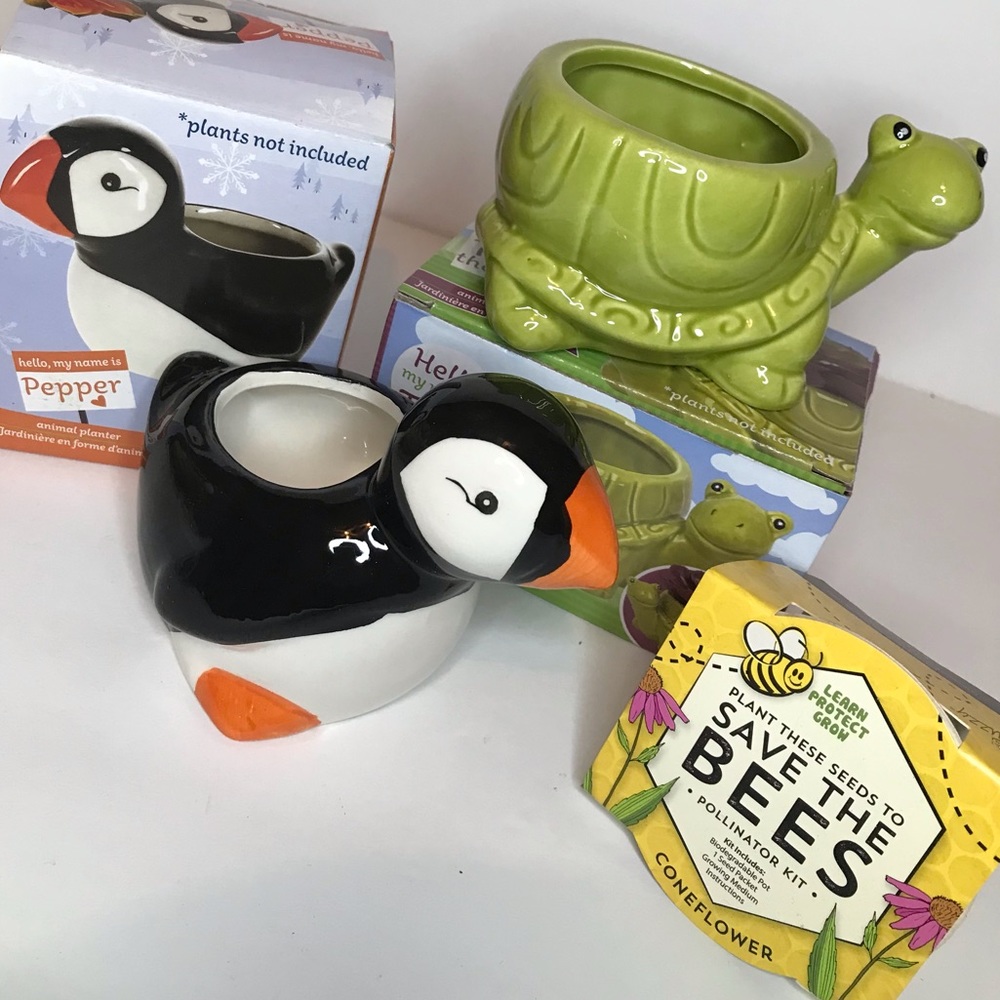Plant pot cute Planters penguin turtle garden decorations flower starter bundle